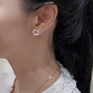 Sterling Silver White Real Mother of Pearl Stud Earring